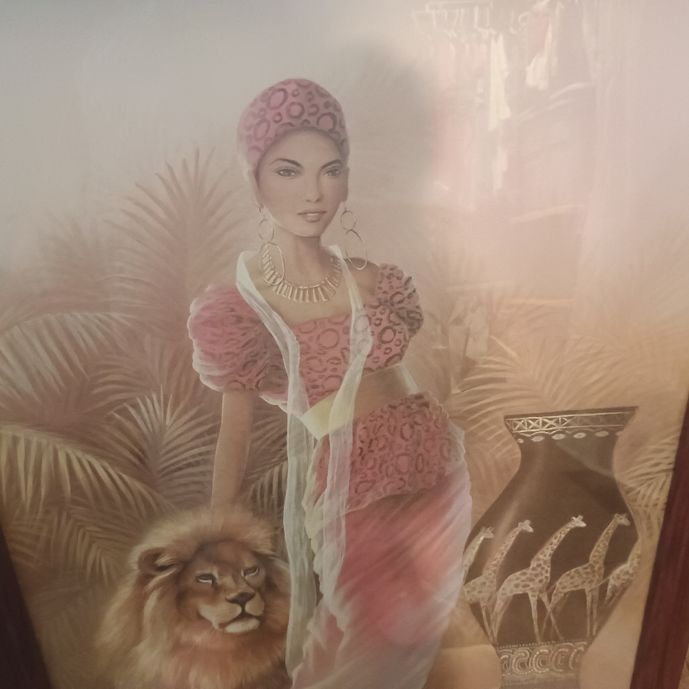 African Woman with Lion Art Print